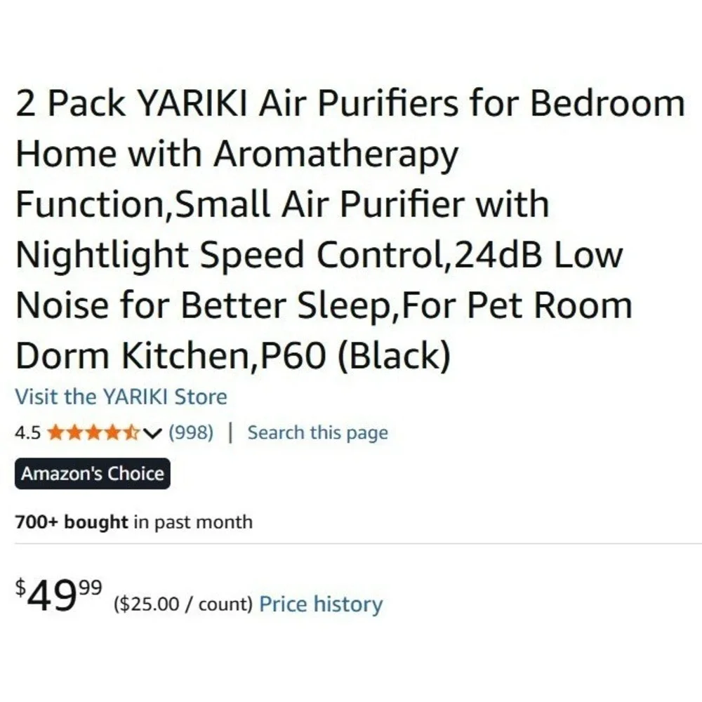 2 Pack Air Purifiers with Aromatherapy, Nightlight